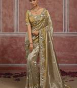 Silver & gold embroidered silk blend saree