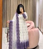 white color embroidery sequin and real mirror handwork georgette gown set