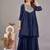 Women navy blue yoke embroidered short kurti with flared palazzo co-ord set