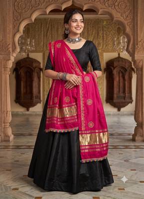 Pink rayon embroidepink dupatta | navratri garba & dandiya festive wear 1