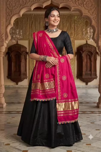 Pink rayon embroidepink dupatta | navratri garba & dandiya festive wear