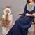 Women navy blue yoke embroidered short kurti with flared palazzo co-ord set