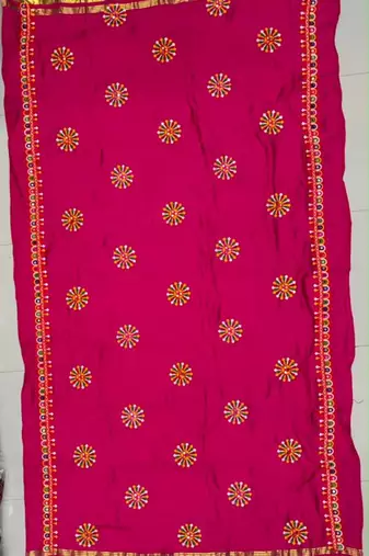 Pink rayon embroidepink dupatta | navratri garba & dandiya festive wear