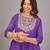 Women purple yoke embroidered short kurti with flared palazzo co-ord set