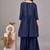 Women navy blue yoke embroidered short kurti with flared palazzo co-ord set