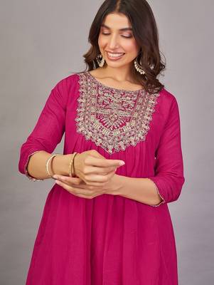 Women rani  yoke embroidered short kurti with flared palazzo co-ord set 2
