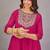 Women rani  yoke embroidered short kurti with flared palazzo co-ord set