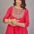 Women red yoke embroidered short kurti with flared palazzo co-ord set