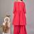 Women red yoke embroidered short kurti with flared palazzo co-ord set