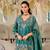 teal green color embroidery sequin work silk blend kurti palazzo set