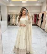 white color embroidery sequin work silk blend gown set