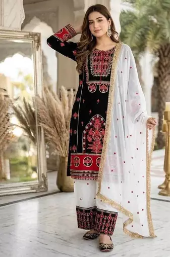 Black Embroidery And sequin Work Silk Blend Salwar Suit