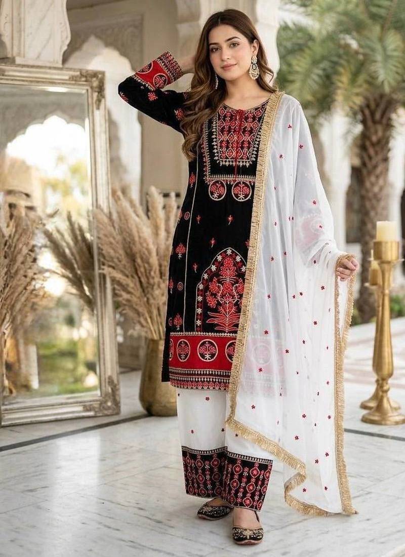 Black Embroidery And sequin Work Silk Blend Salwar Suit