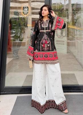 Black Embroidery And sequin Work Silk Blend Salwar Suit 2