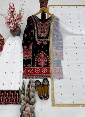 Black Embroidery And sequin Work Silk Blend Salwar Suit 3