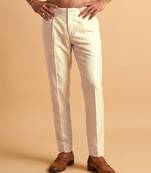 Men cream modal relaxed straight fit regular trousers