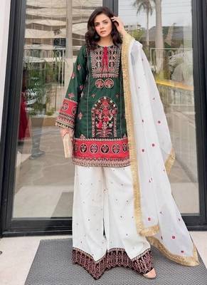 Green Embroidery And sequin Work Silk Blend Salwar Suit 1