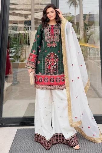 Green Embroidery And sequin Work Silk Blend Salwar Suit