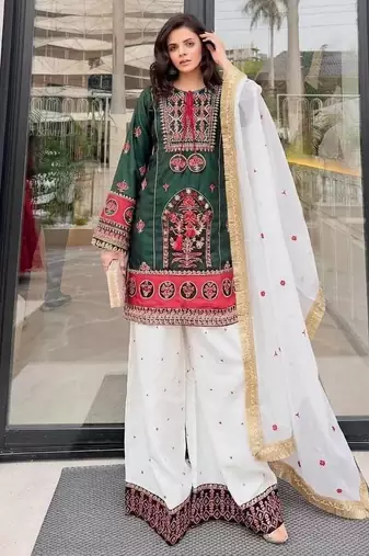 Green Embroidery And sequin Work Silk Blend Salwar Suit