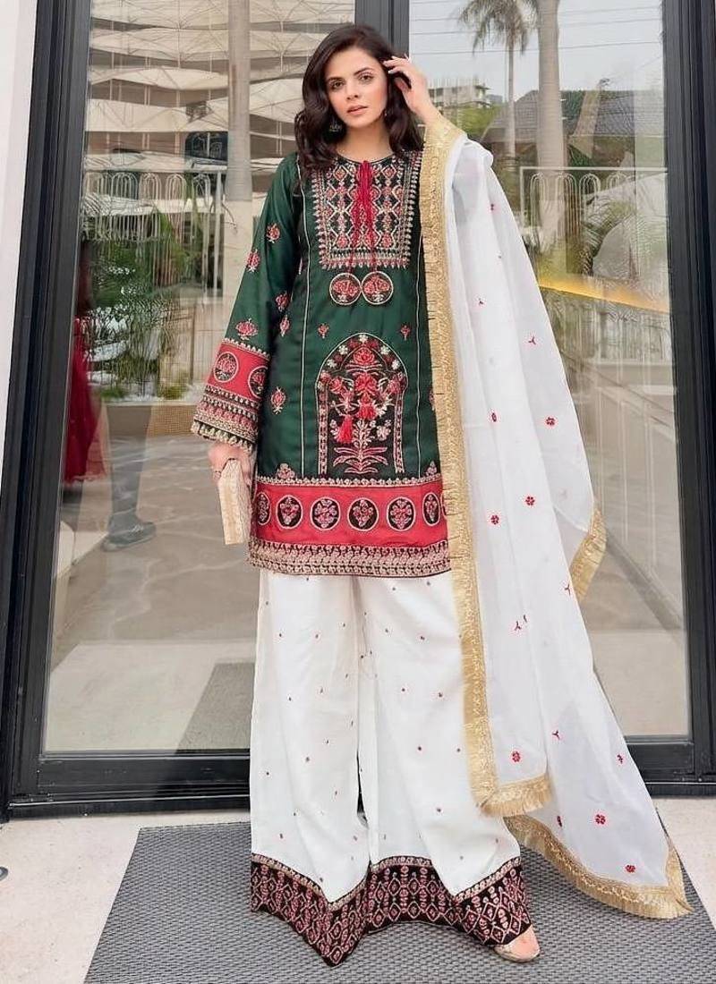 Green Embroidery And sequin Work Silk Blend Salwar Suit