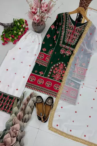 Green Embroidery And sequin Work Silk Blend Salwar Suit