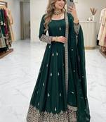 dark green color embroidery sequin work silk blend gown set