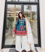 Teal Embroidery And sequin Work Silk Blend Salwar Suit