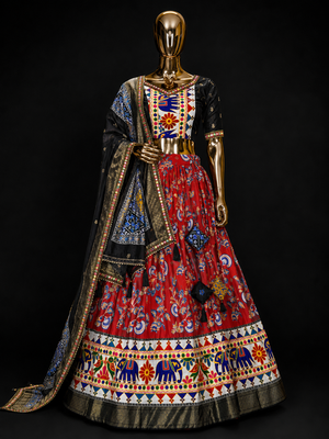 red floral print dola silk blend patola navratri lehenga choli 5
