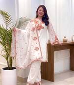 White Embroidery Work Silk Blend Salwar Suit