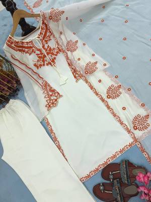 White Embroidery Work Silk Blend Salwar Suit 5