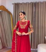red color embroidery sequin work georgette gown set