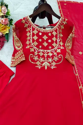 red color embroidery sequin work georgette gown set
