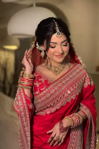 Red Color -Intricate Thread & Coding Sequnce work Satin Saree