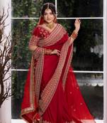 Red Color -Intricate Thread & Coding Sequnce work Satin Saree