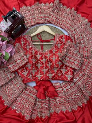 Red Color -Intricate Thread & Coding Sequnce work Satin Saree 4
