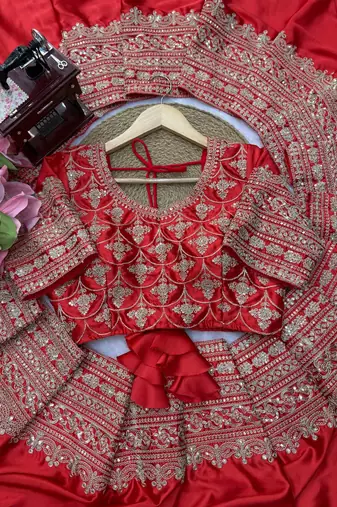 Red Color -Intricate Thread & Coding Sequnce work Satin Saree