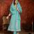  sea green mull chanderi embroidered kurti pant set