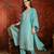  sea green mull chanderi embroidered kurti pant set