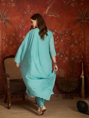  sea green mull chanderi embroidered kurti pant set 6