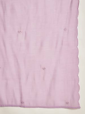 Elegant lavender mull chanderi embroidered kurti pant set 8