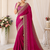 Rani Pink Color Beautiful Sequence embroidery work with lace border Satin Saree