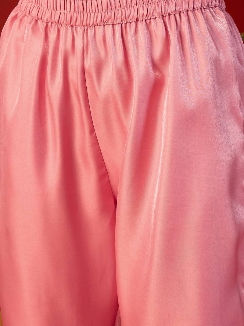 Pink roman glass kurta pant set with heavy sequin jacquard dupatta