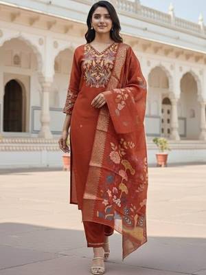 Women ethnic motifs embroidered regular thread work kurta with trousers & with dupatta 2