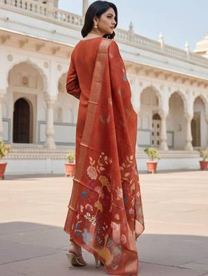 Women ethnic motifs embroidered regular thread work kurta with trousers & with dupatta 3