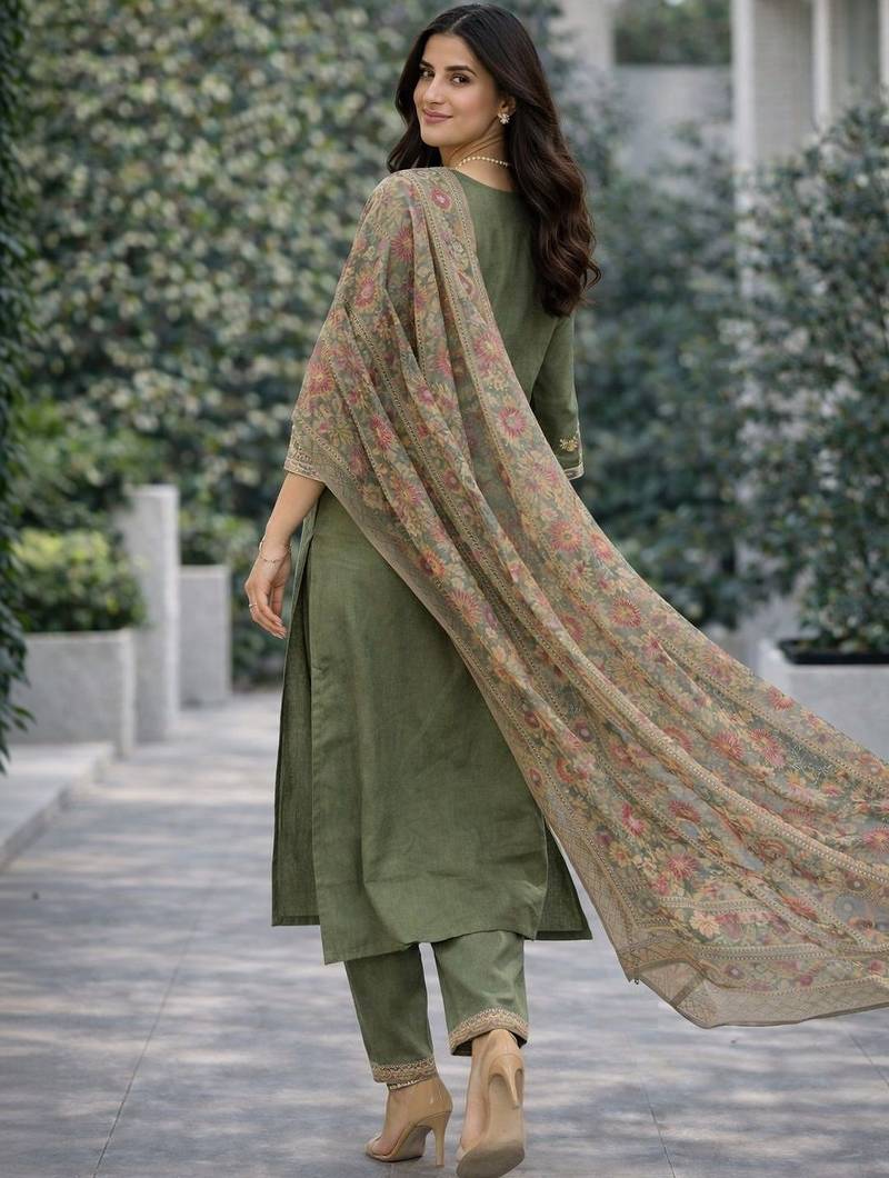 Women floral embroidered regular thread work kurta with trousers & with dupatta