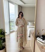 Beige Embroidery And sequin Work Silk Blend Salwar Suit