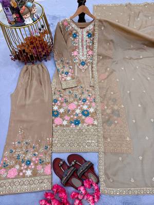 Beige Embroidery And sequin Work Silk Blend Salwar Suit 2