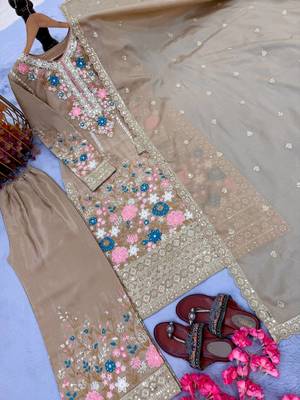 Beige Embroidery And sequin Work Silk Blend Salwar Suit 3