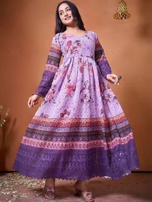 Floral printed v-neck empire anarkali kurti 1
