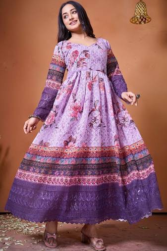 Floral printed v-neck empire anarkali kurti
